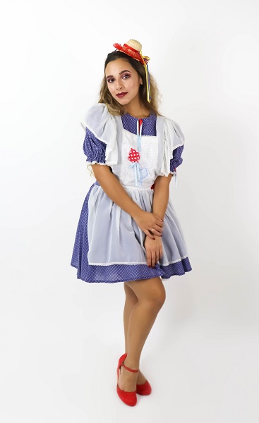 Festa Junina Vestido azul bolas brancas